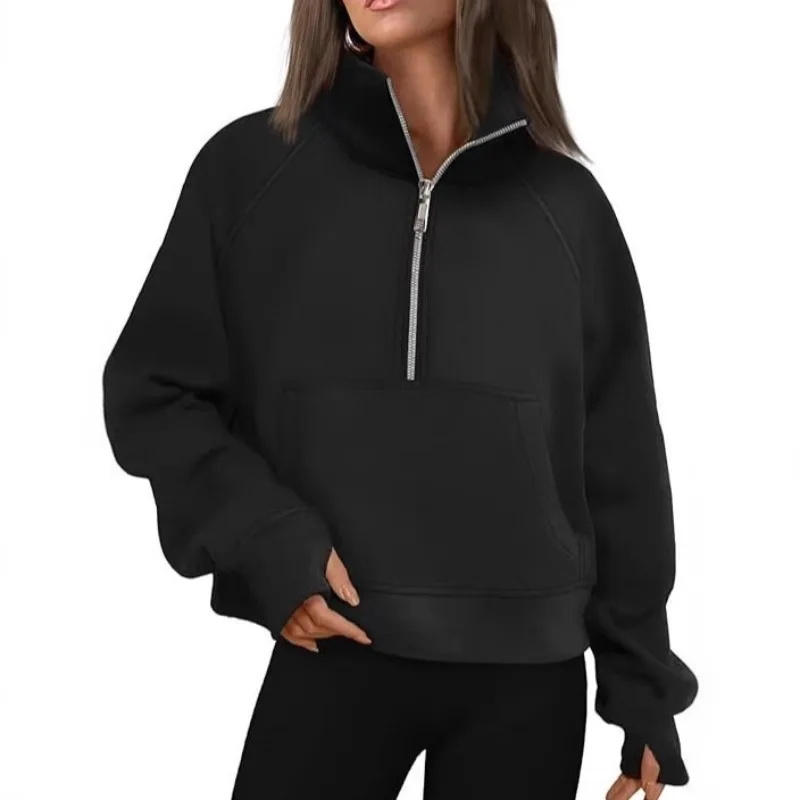 Women Sweatshirt Autumn Winter Fleece Loose Half Zip Jacket Y2K Fashion Casual Outdoor Daily Streetwear Ladies Athletic Coat