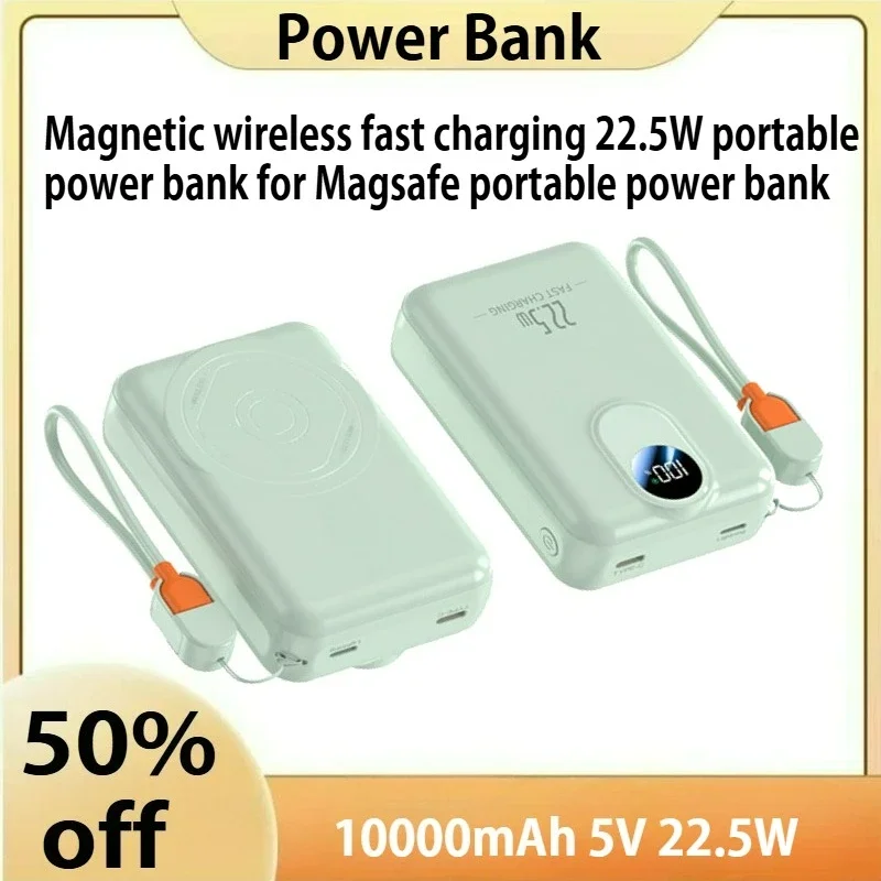 

10000mAh Magnetic Wireless Fast Charging 22.5W Power Bank for Magsafe Portable Power Bank with Built-in Cable