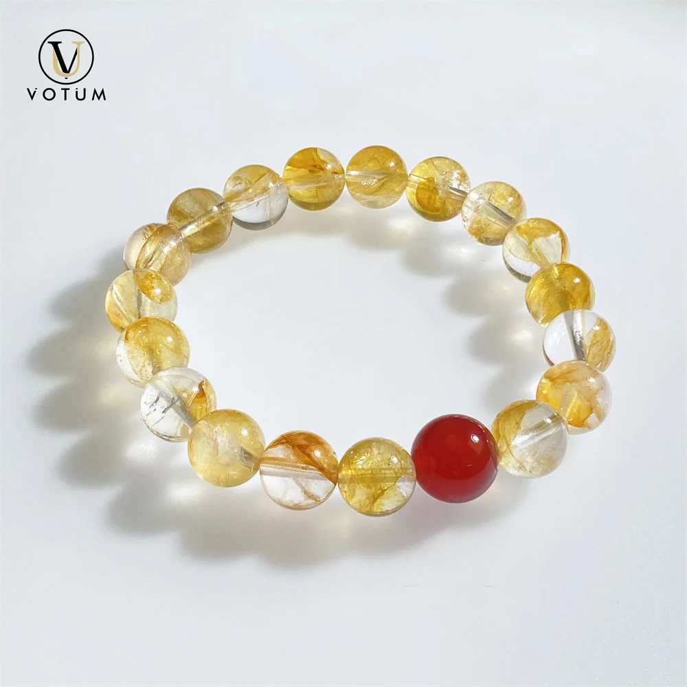 

Votum Natural Red Agate Yellow Goldstone Bracelet for Women Men Wealth Fortune Crystal Healing Yoga Reiki Gift Handmade Jewelry