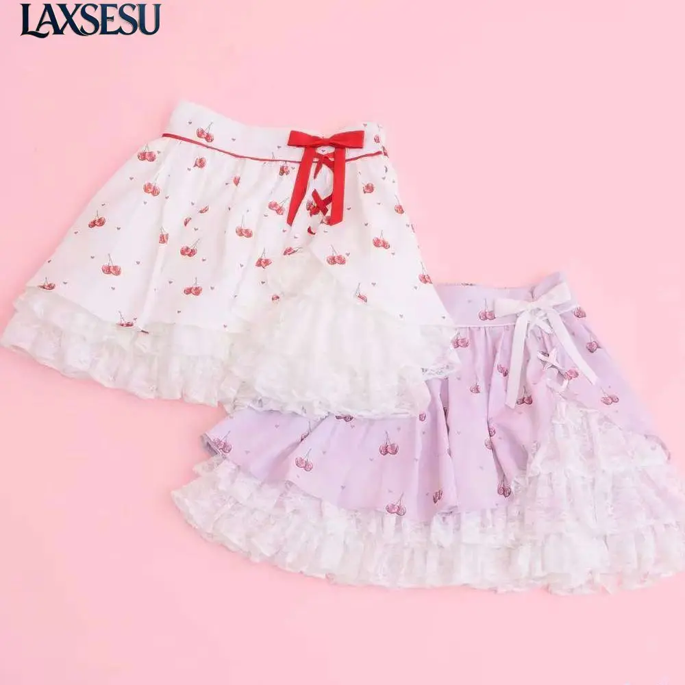 Japanese Style High Waist Sweet Women's Casual Skirt Lace Splicing Mass Production Lolita Skirt Summer Kawaii Skirts for Girl