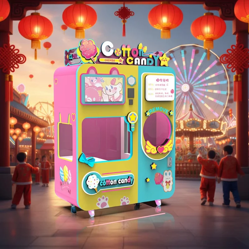 Customized Commercial Grade Cotton Candy Vending Machine Professional Marshmallow Vending Equipment For Small Business Startup