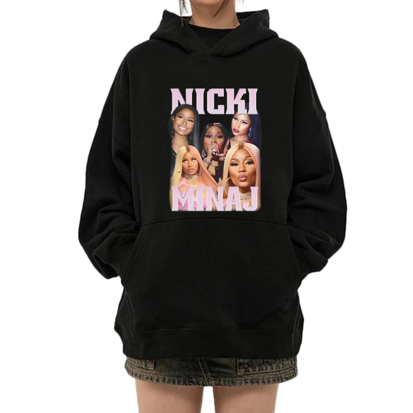 

Hot Rapper Nicki Minaj 90s Hip Hop Graphic black Hoodie Men Women vintage Y2k streetwear Unisex Fleece Long sleeve Sweatshirt