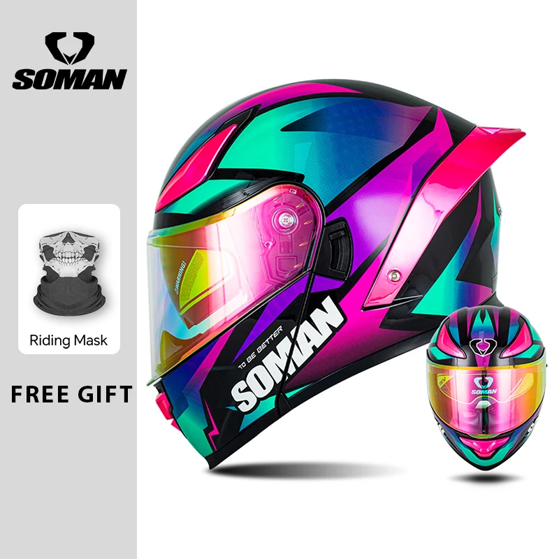 

DOT SOMAN Motorcycle Helmets Crash Motorbike Protective Gear Men Women Flip Up Helmet Motorcycle Visor Double Full Face Helmet