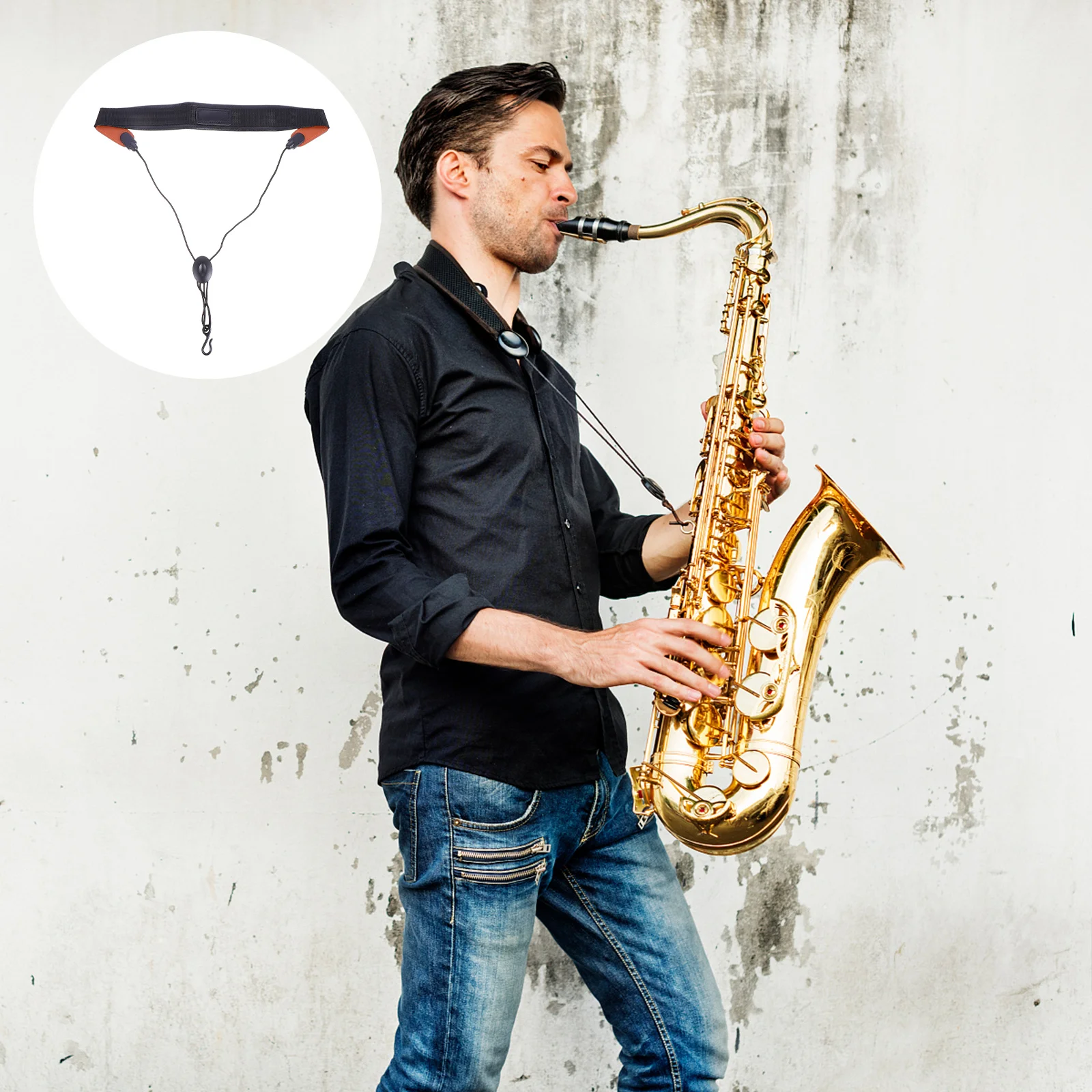 

Saxophone Shoulder Strap Adjustable Black PU Anti-Skid Hook Comfortable Neck Strap for Saxophone Players Practice