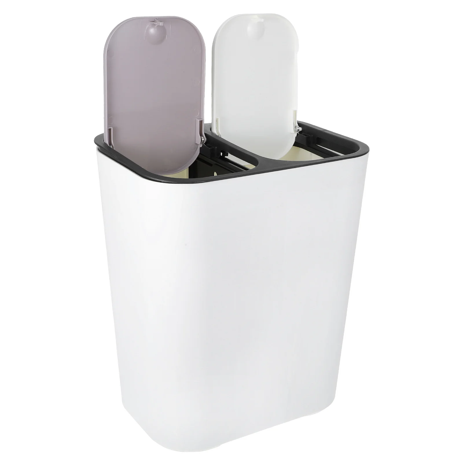 

Dual Compartment Plastic Trash Can with Push-Top Lid for Home Office Waste Sorting Storage Bin Container Home Trash Can