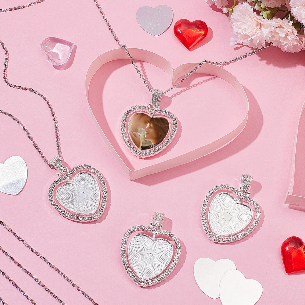 4Pcs 304 Stainless Steel Women Chain Necklaces Aluminium Blanks Hang Tag Pendant 17.72 inch(45cm) Metal Blank Rhinestone Bezel