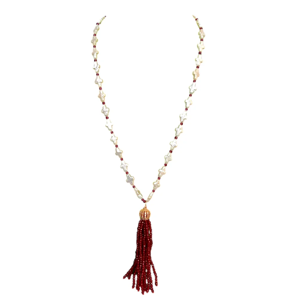 

Cultured Pearl Tassel Crucifix Pearl Crystal Necklace Yoga Jewelry Meditation
