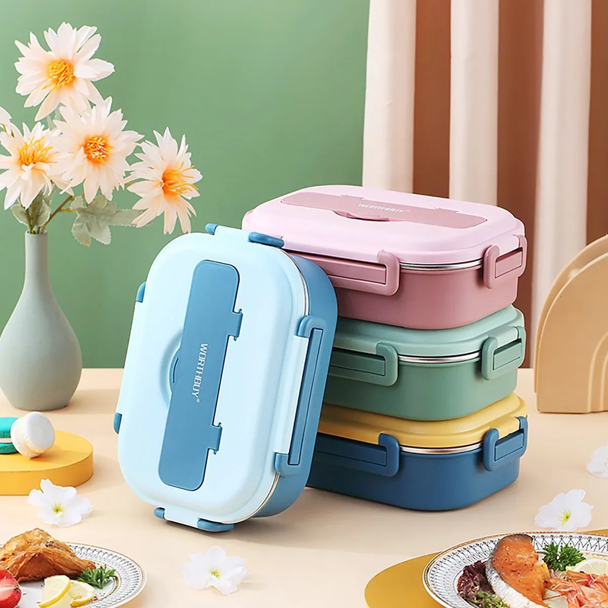 4/5 Grids Portable 304 Stainless Steel Lunch Container For Kids Students Large Capacity Lunch Box With Cutlery& Bowl Heatable