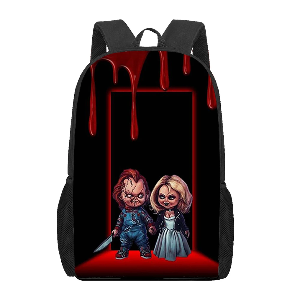 Mochila estampada de boneca com tema de terror, mochila escolar para meninos e meninas, bolsa de livro para adolescentes, mochila de viagem casual para laptop