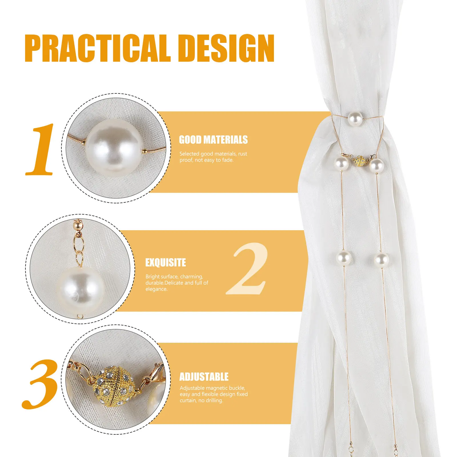 2Pcs Pearl Curtain Buckles Adjustable Tiebacks for Living Room Bedroom Restaurant Home Window Curtain Holdback Decorative Strap