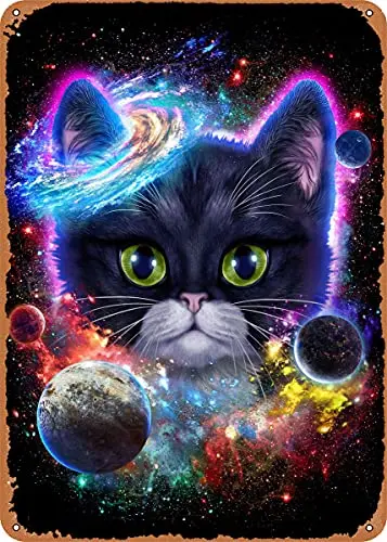 

Tuxedo Cat in Space Vintage Look Metal Sign Art Prints Retro Gift 8x12 Inch