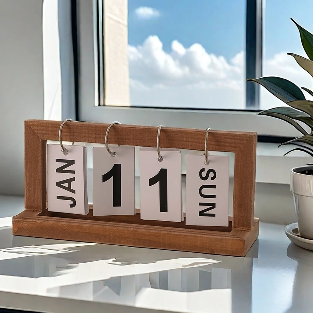 Kalender kayu sederhana, Desktop kantor, ruang belajar di rumah, ruang tamu, kalender meja, ornamen Desktop, dekorasi Hari t