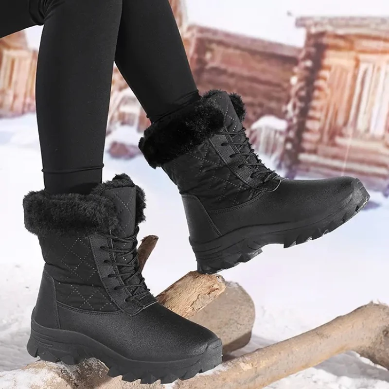 

Женские зимние высокие хлопковые туфли на флисовой подкладке, теплые нескользящие износостойкие зимние ботинки для повседневной носки