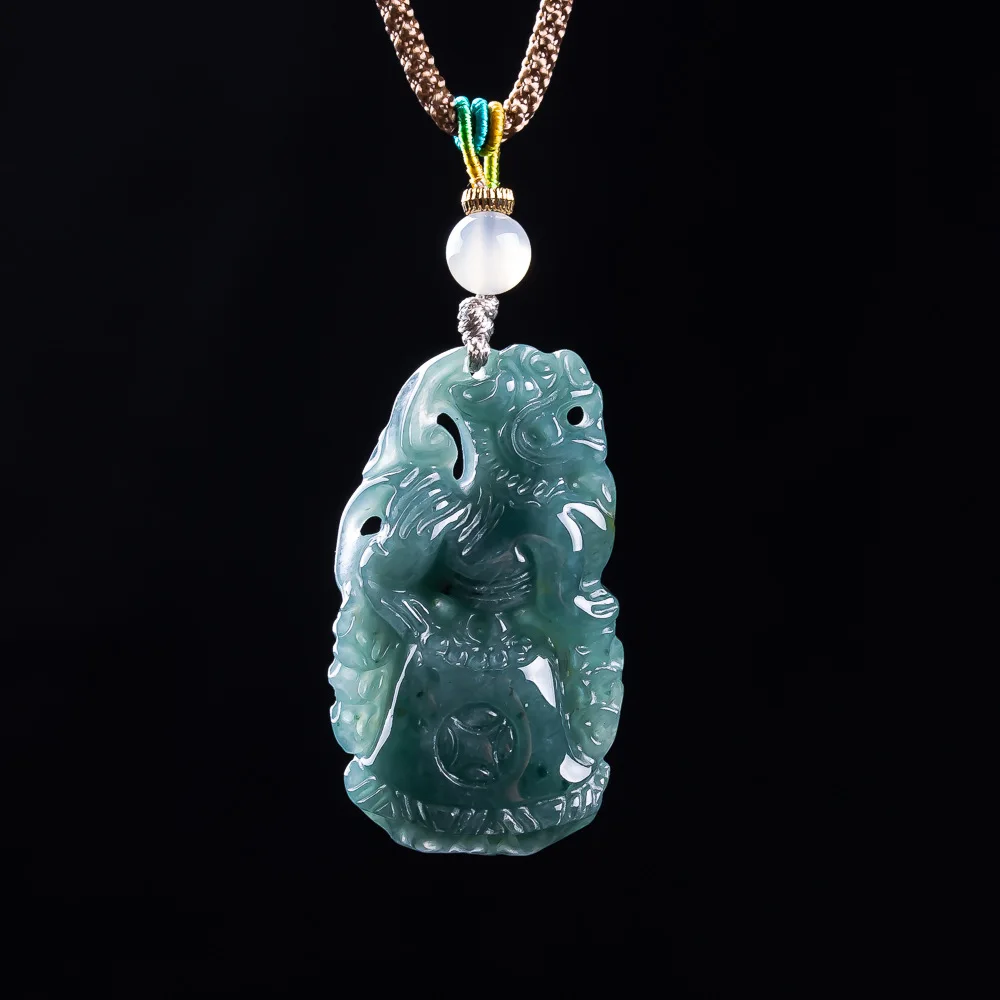 Burmese Jadeite Pixiu Pendant Designer Gemstone Talismans Real Jade Accessories Necklace Fashion Vintage Gifts for Women