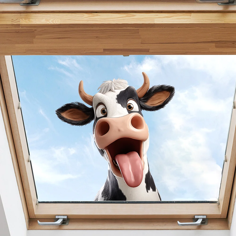 1Pc Fun Cute Cow Glass Decal Easy Remove No Residue No Damage Glass Simple Lovely Home Decor