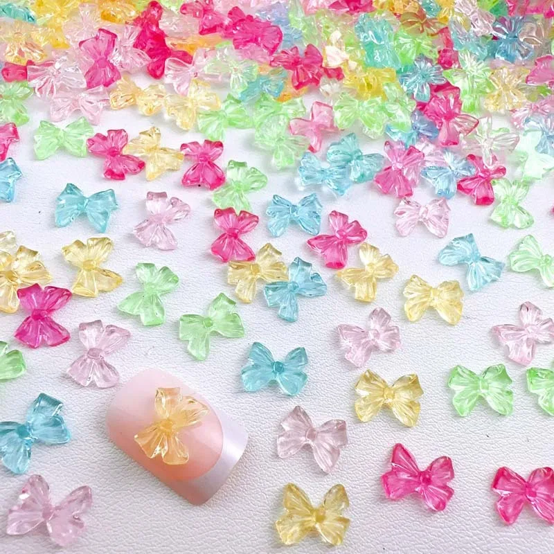 

100 шт. Симпатичные Подвески для ногтей в виде банта из смолы карамельных цветов прозрачные украшения для дизайна ногтей Аксессуары для маникюра ручной работы поделки