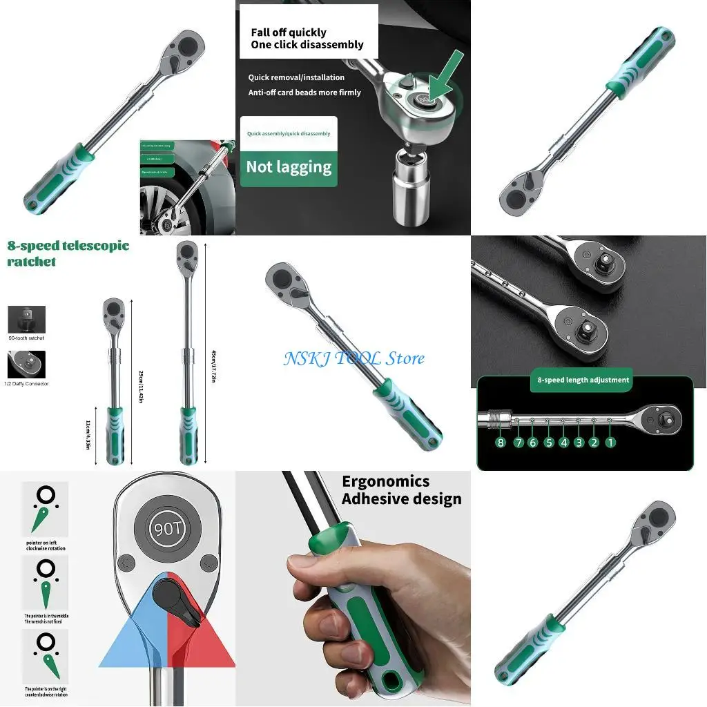 

L8RC High Torques Ratchet Wrench 90 Tooth Mechanism Flexible Shafts Practical Construction Steel Spanner