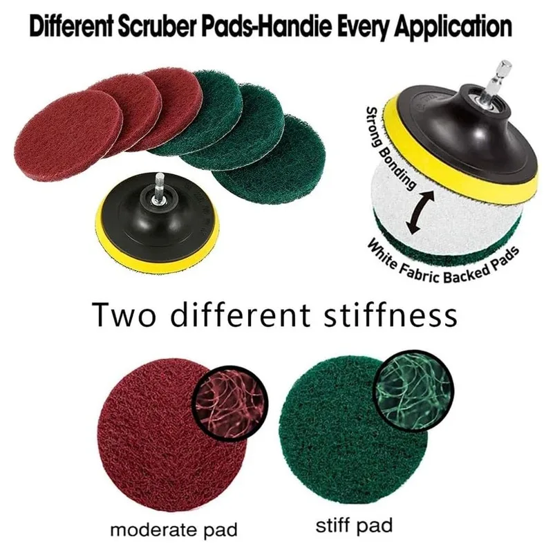 

8pcs 4/5inch Drill Power Brush Tile Scrubber Scouring Pads Cleaning Kit Polishing Pad Self-adhesive Disc Household Cleaning Tool