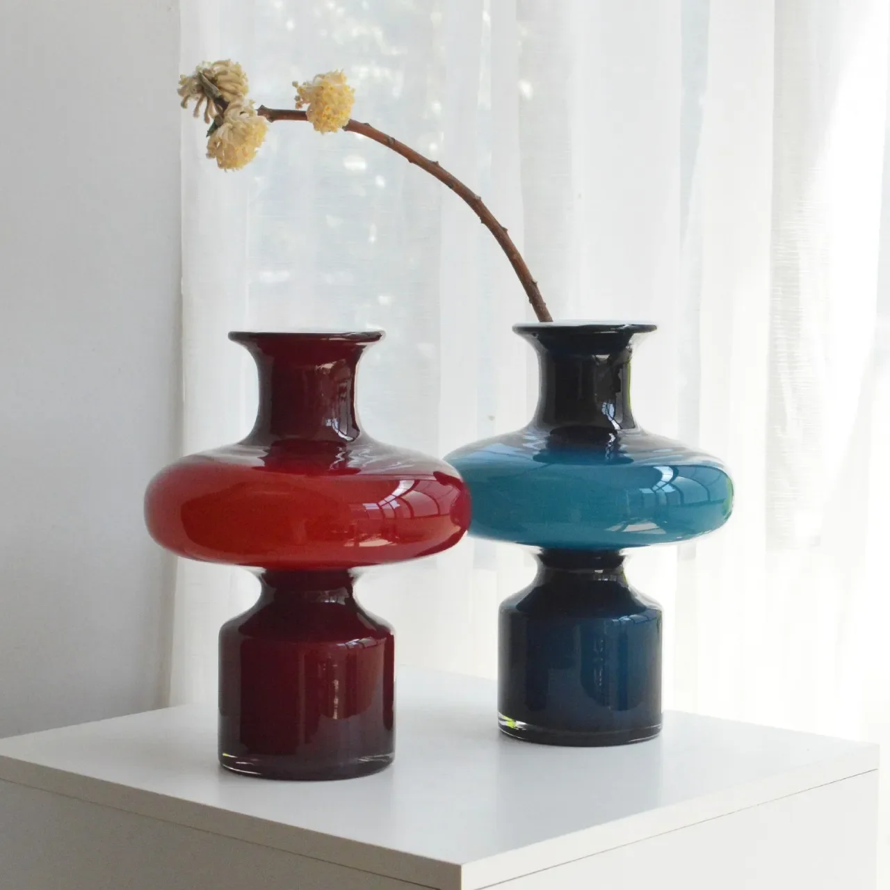 Blue Glass Vase Gourd-shaped Glass Hydroponics Terrarium Retro Flower Arrangement Flower Vase Home Decoration Accessories