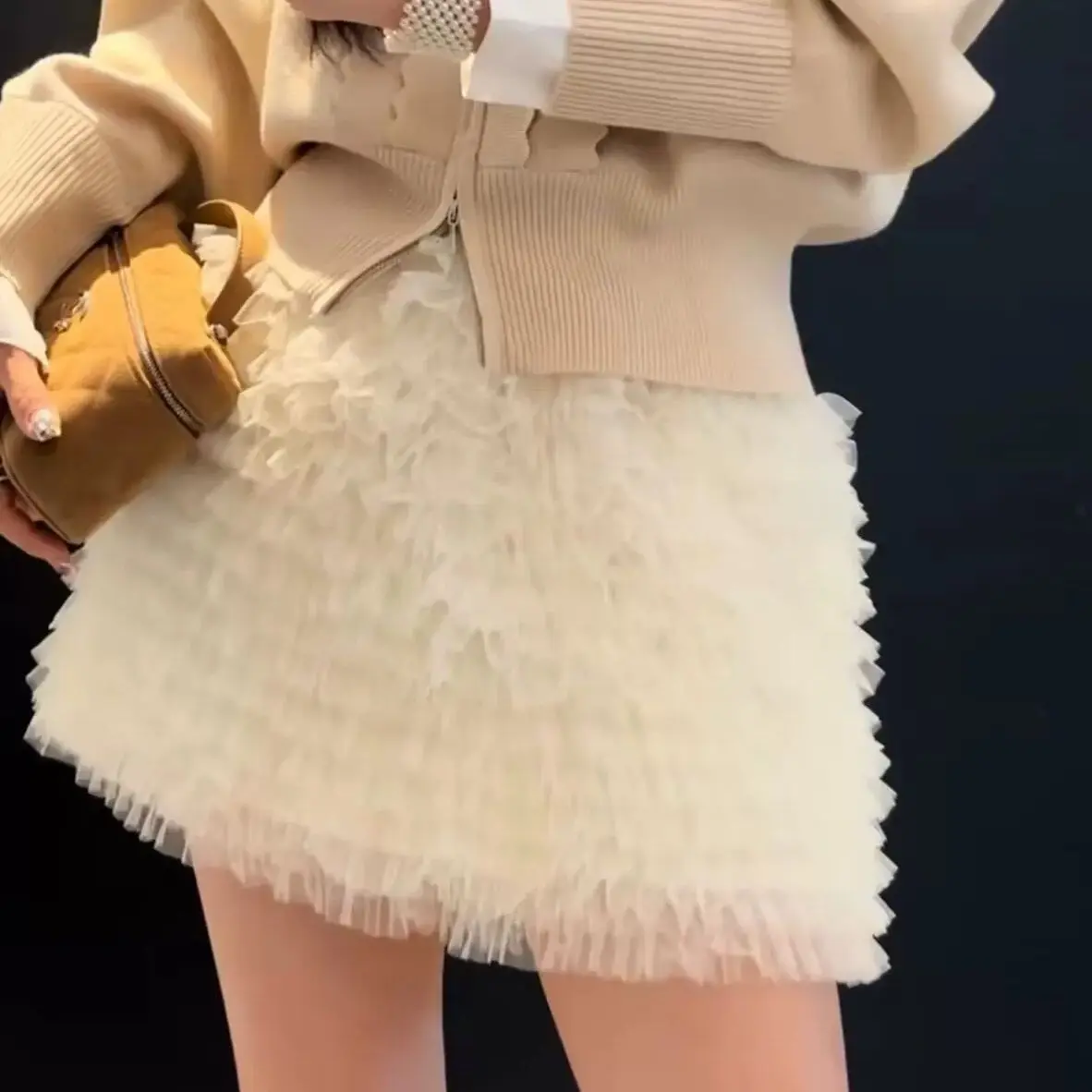 Heavy Industry Layered Mesh Cake Skirt Women's Autumn and Winter New Short Skirt