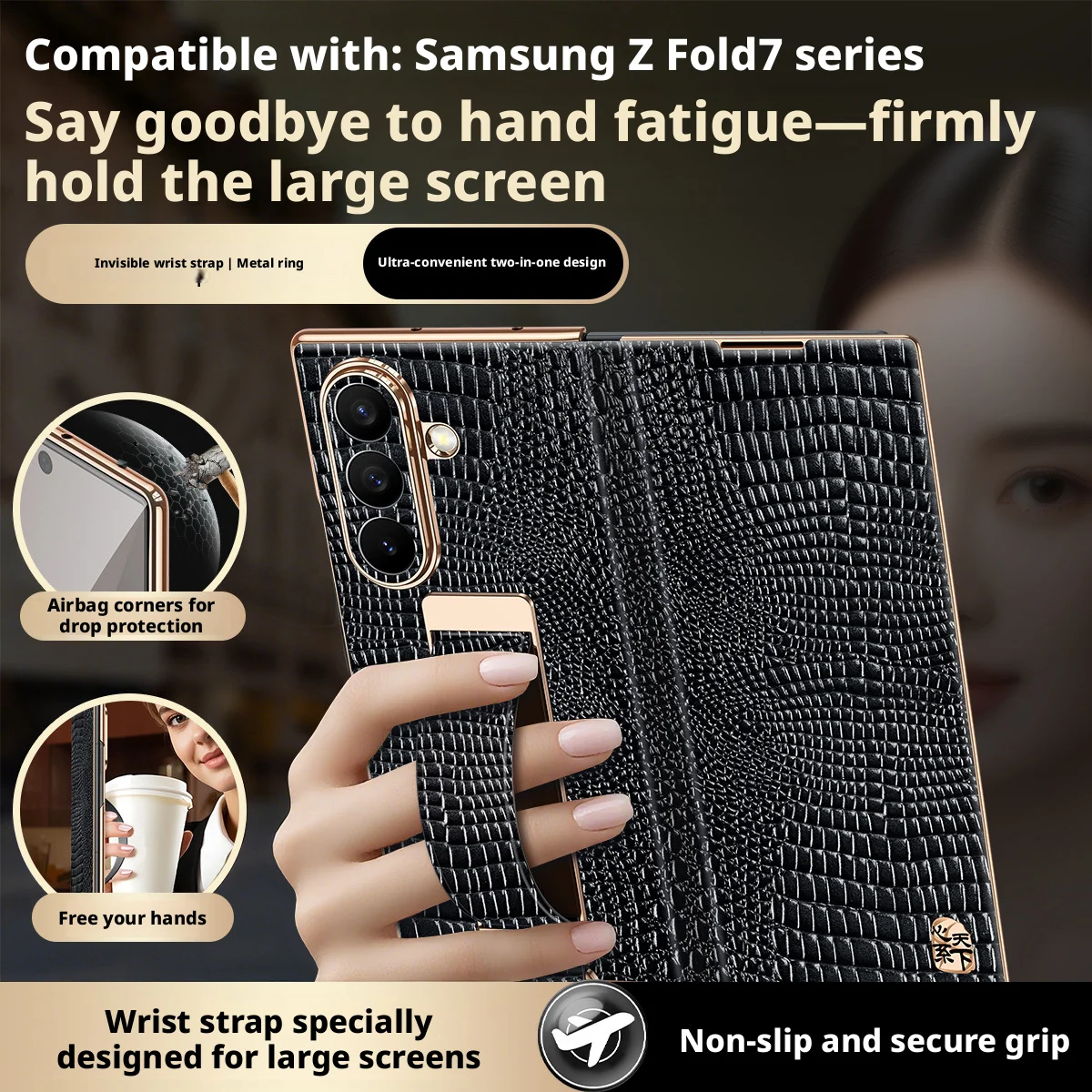 Wristband Ring Case For Samsung Galaxy Z Fold 7 6 5 4/Fold7 Fold6 5 4 Luxury Genuine Leather Magnetic Flip Full Protection Cover