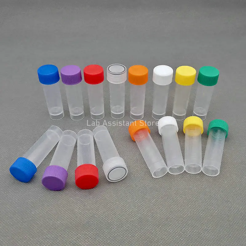 200pcs/lot 5ml Plastic Freeze Pipe Freezing Tube with Silicone Gasket,Cryovial with color cap Shool Lab Experiment Supplies