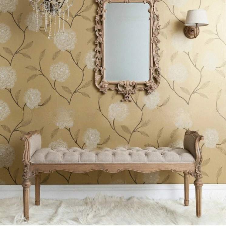 French country solid wood bedside furniture log carving old fabric sofa stool rectangular shoe changing stool