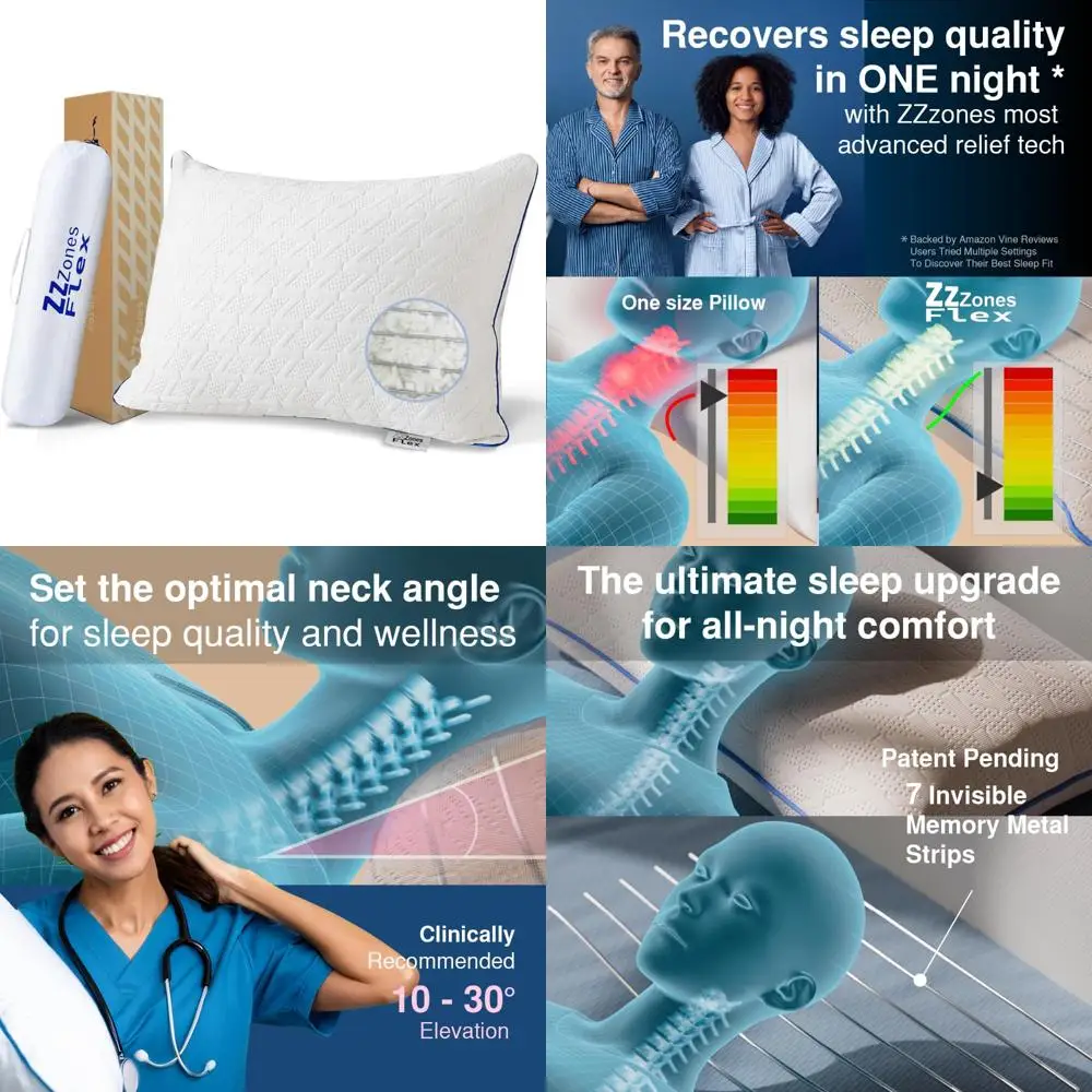 

Adjustable Memory Foam Pillow with Flexible Metal Frame for Optimal Spine Support and Comfort