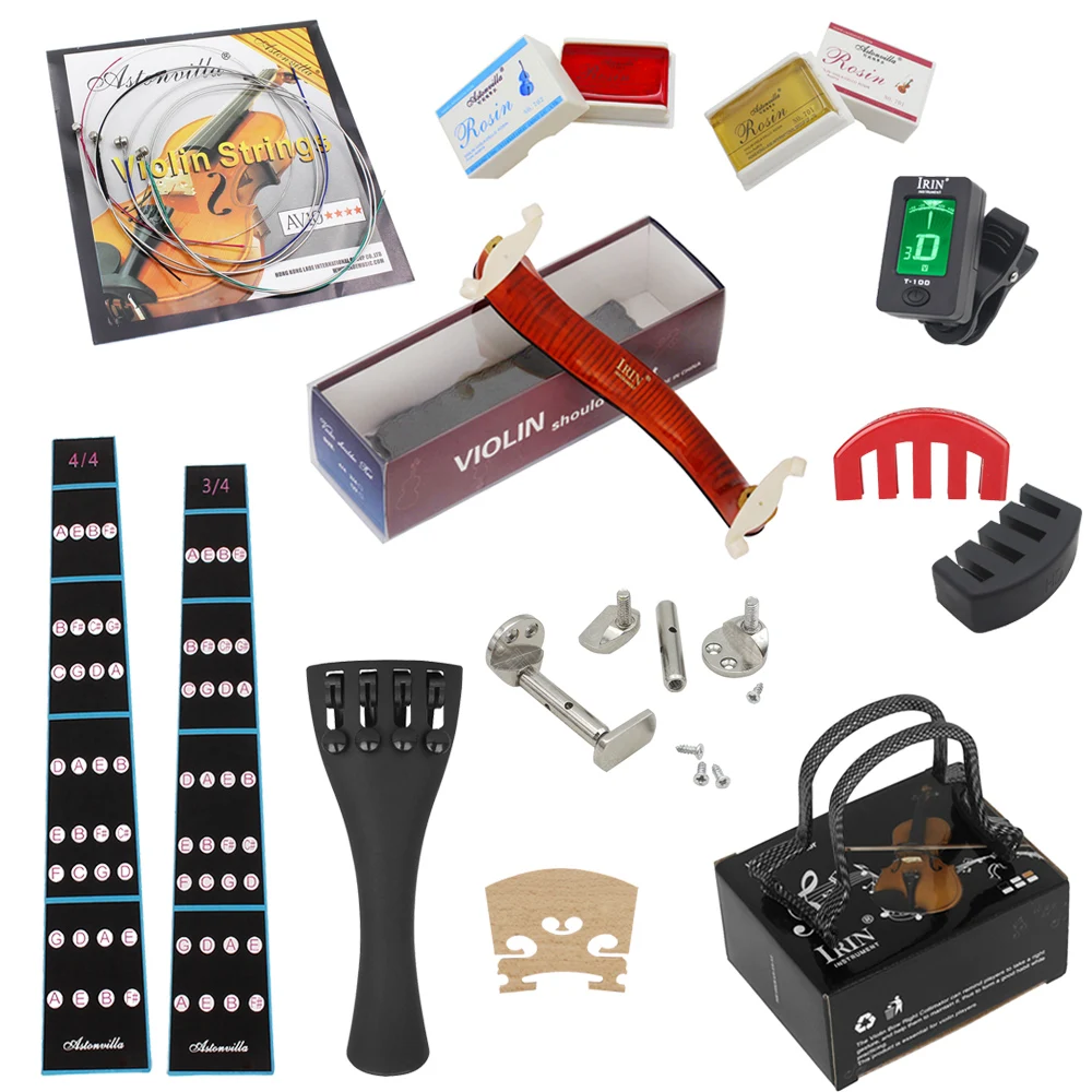 Kit de herramientas para violín, juego de accesorios para violín, cuerdas para violín, reposabrazos, pieza trasera, pegatina para diapasón, piezas para violín, 4/4, 3/4