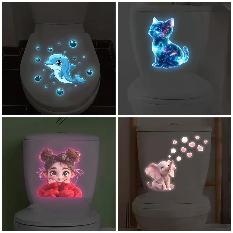 Glow-in-the-Dark Girl Dolphin Toilet Sticker Luminous Self-Adhesive Vinyl Wall Sticker Bathroom Wall Or Window Decoration