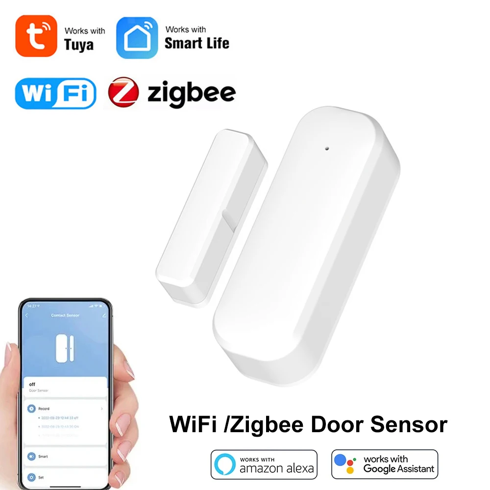 Tuya WiFi Zigbee Door Window Sensor Smart Home Security Protection Alarm System Door Open Close Detectors dla Alexa Google Home
