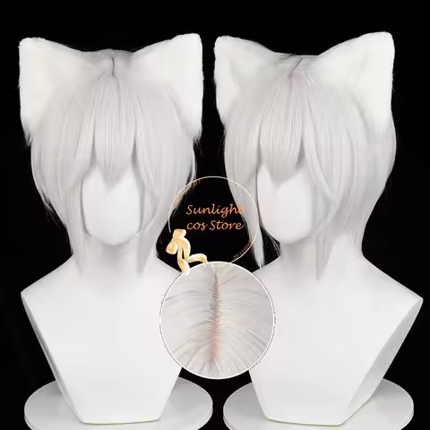 Tomoe Cosplay Wig 30cm Silver White Short Wig Cosplay Anime Wigs Heat Resistant Synthetic Hair Tomoe Role Play Ear + Wig Cap