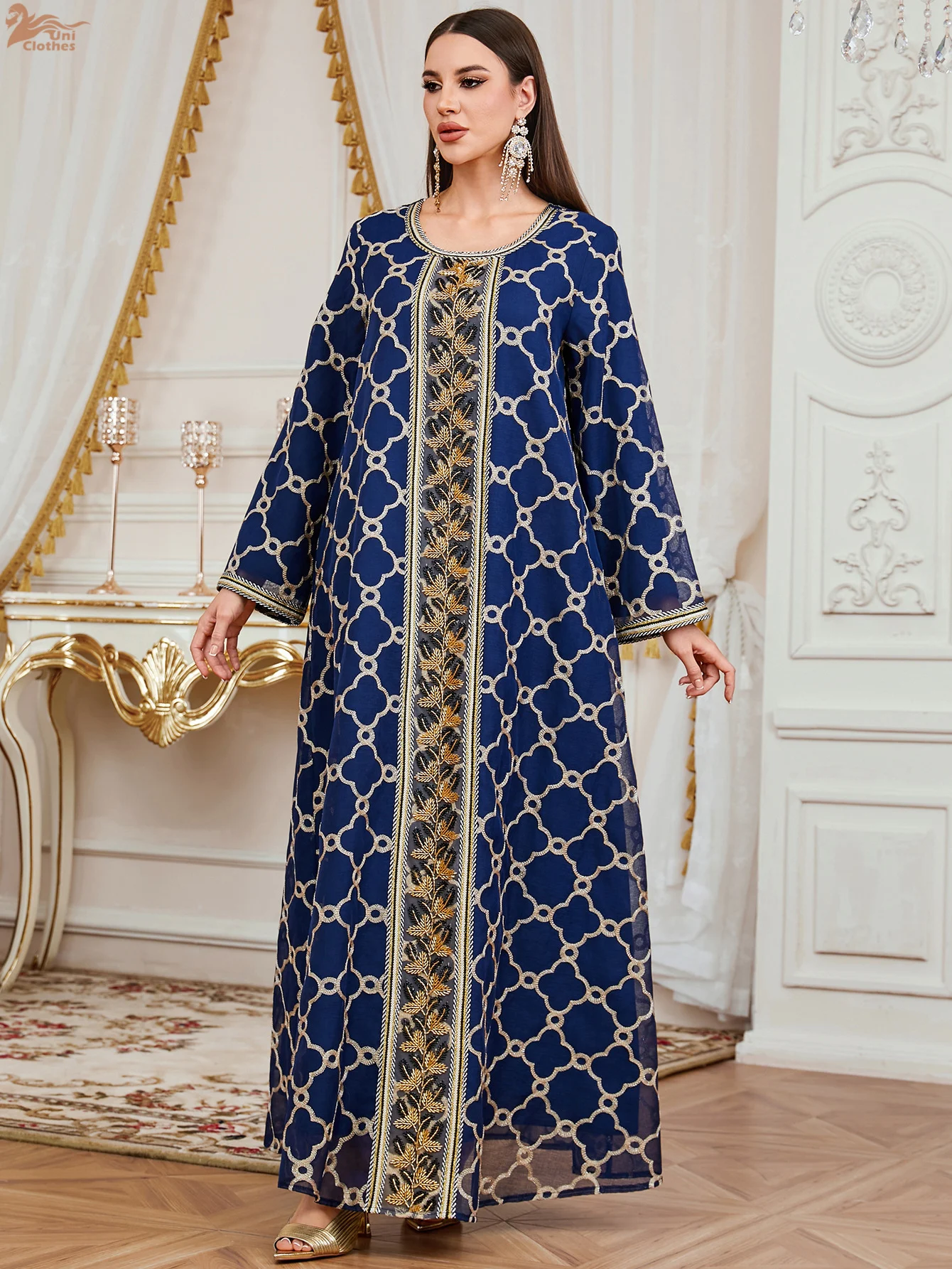 Uni Marokkaanse Vrouwen Bloemen Borduren Guipure Jurk O-hals Maxi Abaya Moslim Luxe Vrouwen Abaya