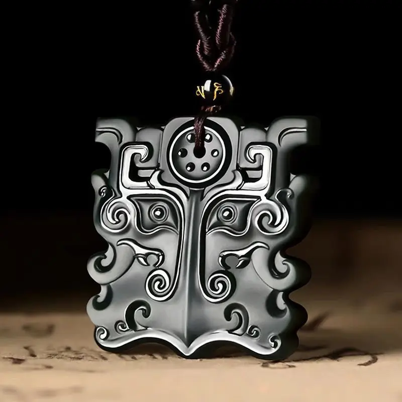 

Синьцзянский натуральный нефрит Хэтянь, чернила, нефрит из тонкого материала, подвеска с узором Taotie, нефритовая брендовая подвеска, поверхность животного, ретро Taotie