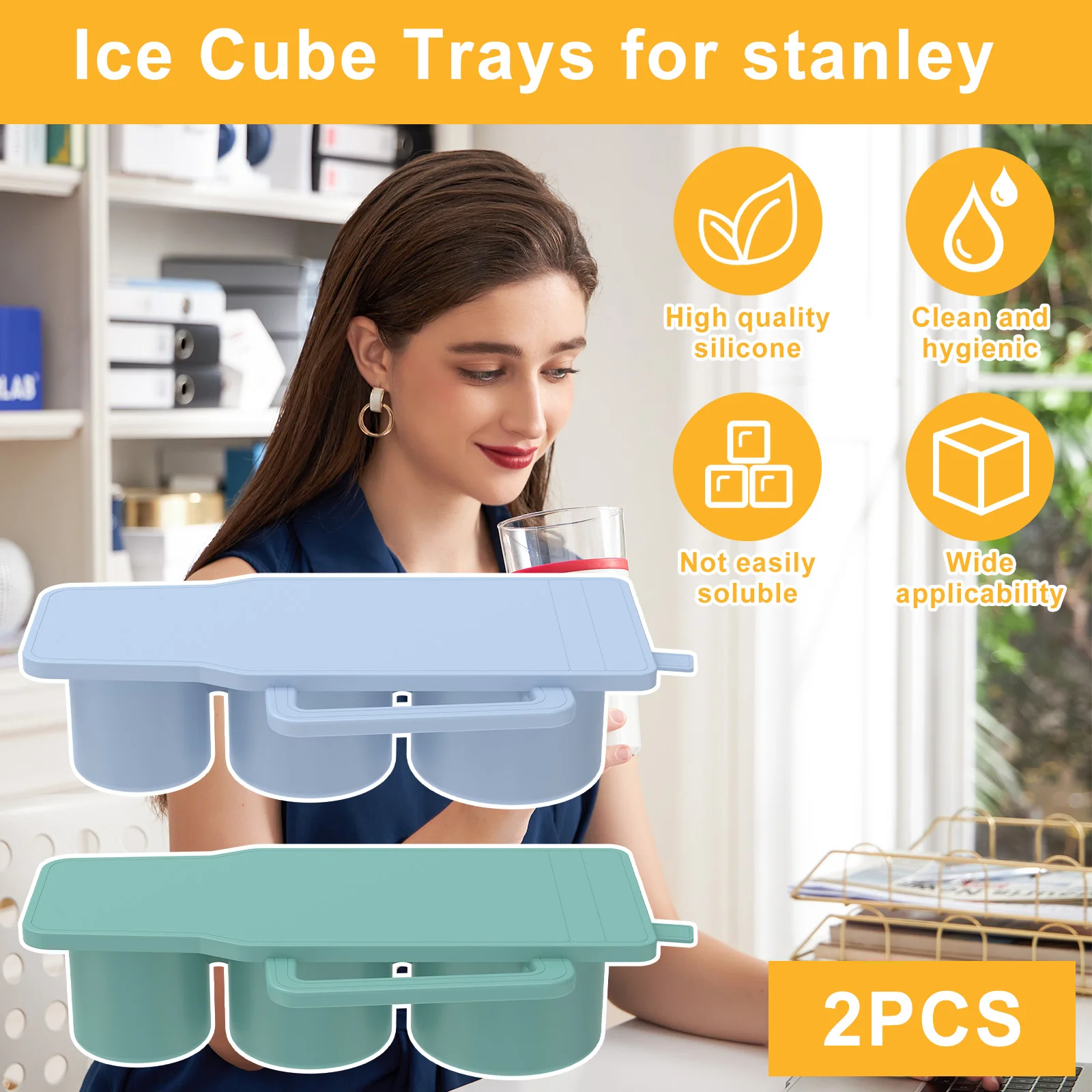 2Pcs Ice Cube Tray for Tumbler Cup Silicone Ice Cube Molds with Lid Easy Release Ice Molds for Freezer Large Ice Cube Trays