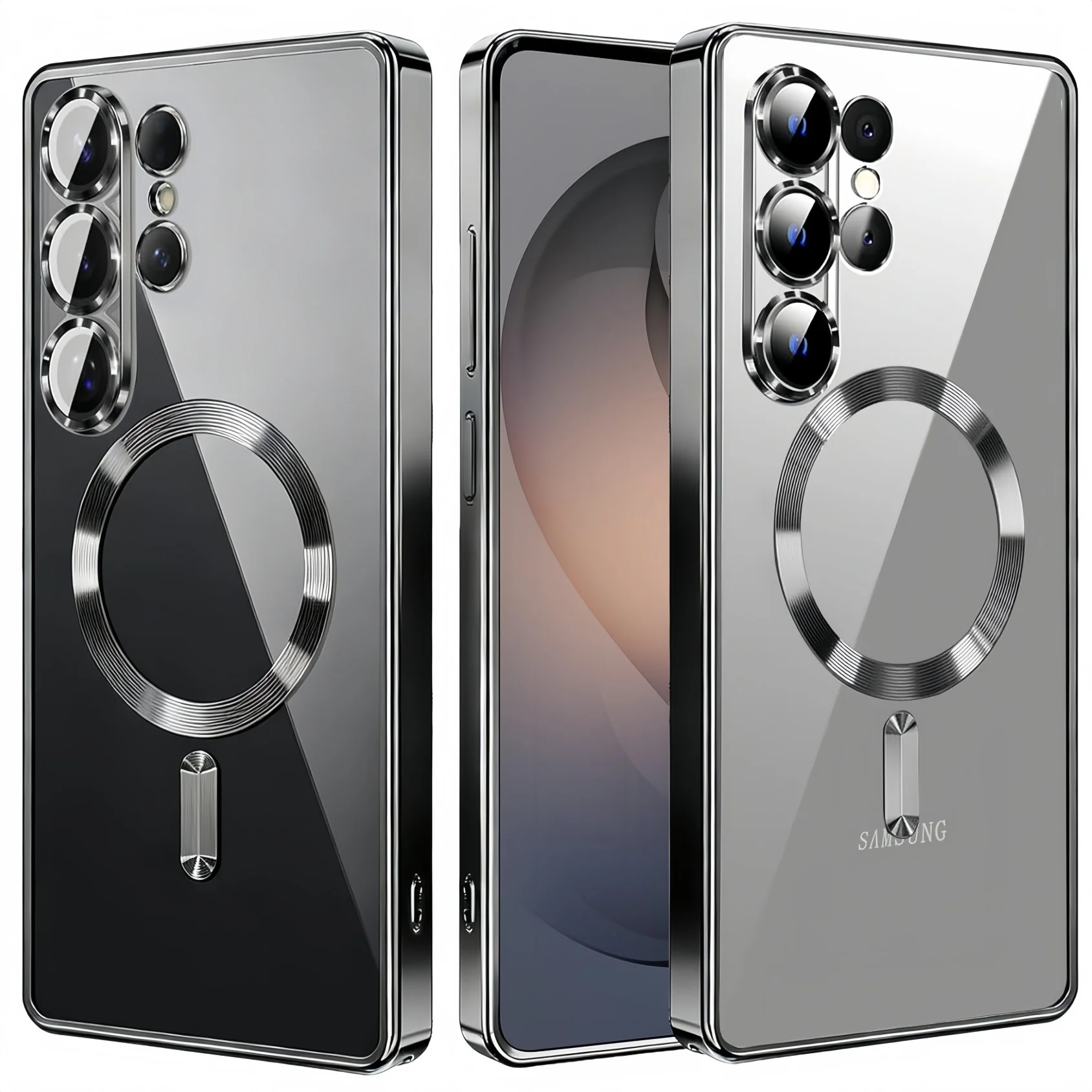 Mit Magnetverschluss für Samsung Galaxy S26 S25 Ultra Plus Hülle Transparente Metallbeschichtung Vollständiger Kameraschutz Schlanke Stoßfeste Hülle