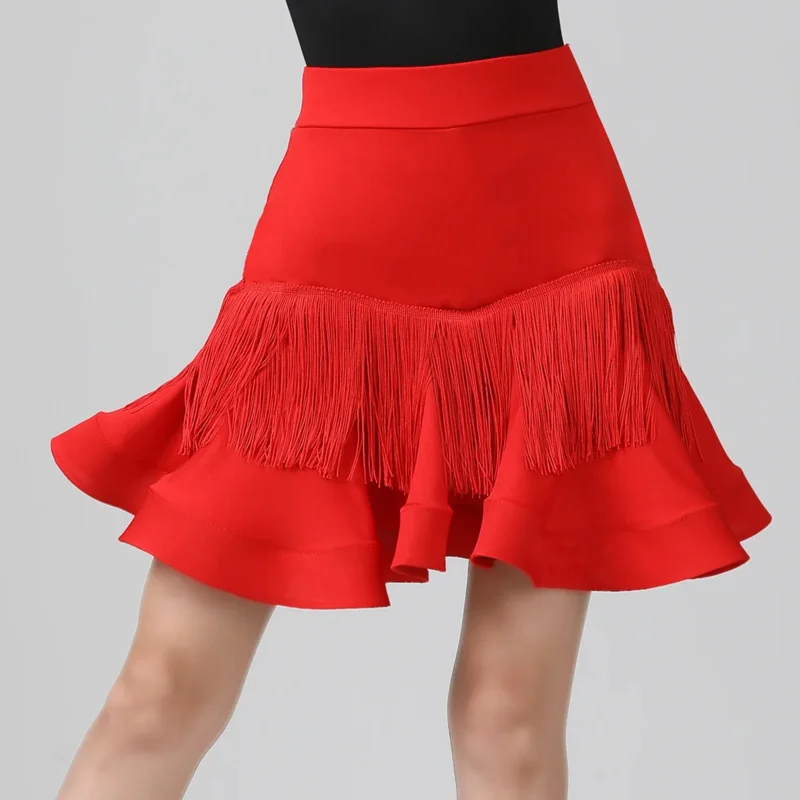 

Adult Girls Latin Dance Dress for Women Solid Color Fishbone Fringe Skirt Practise and Stage Perform Tassel Dance Wear Clothing