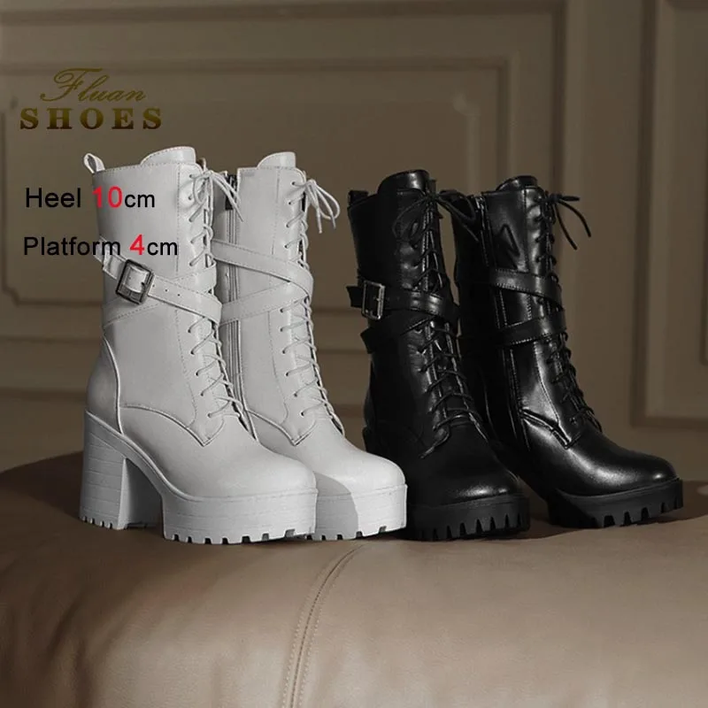 

2025 New Autumn Winter Black Women's Ankle Boots Patent Leather Chunky Heels 8.5cm Short Boots Round Toe Side Zipper Ladies Boot