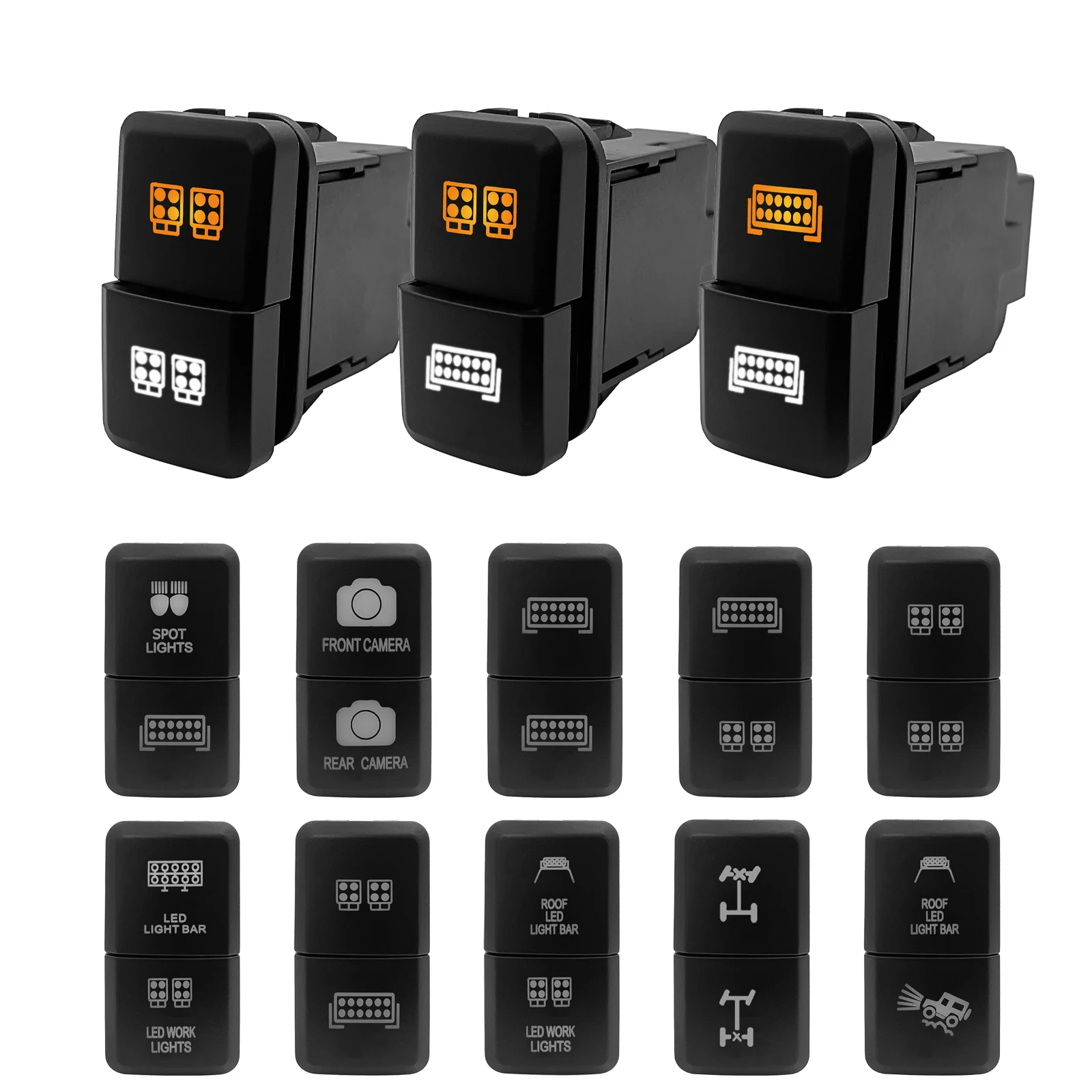 

12V Dual Push Button Switch Orange White Led Light Bar + Cable For Toyota 4Runner Hilux RAV4 Prado Car Accessories Camper Parts