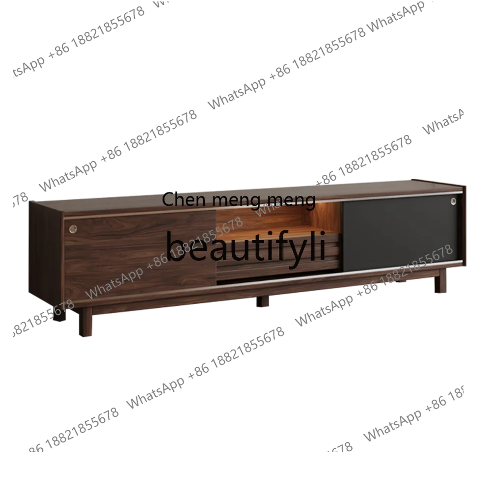 Black walnut TV cabinet living room combination coffee table fashionable multi-functional storage retro floor cabinet