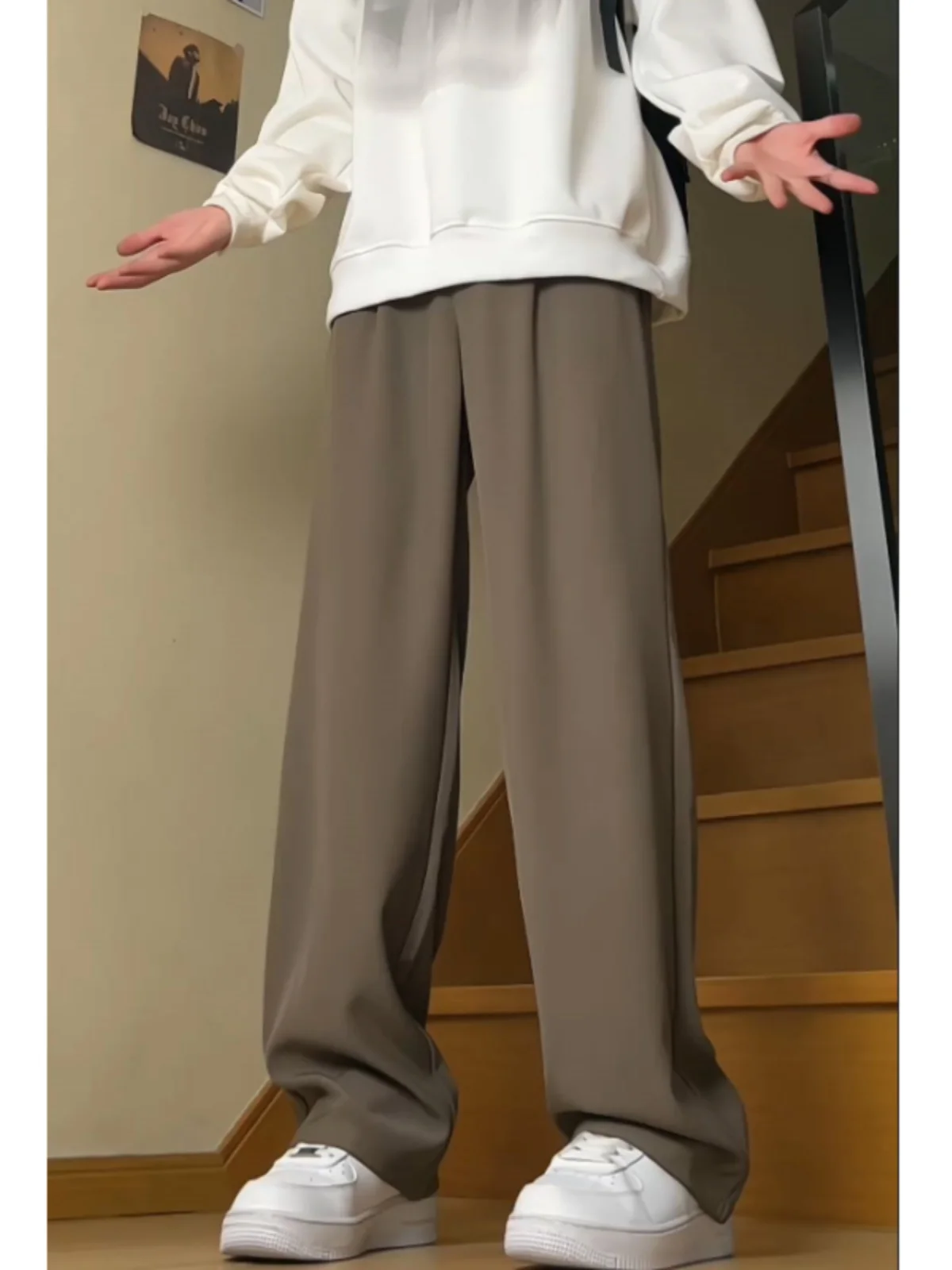 

Мужские широкие брюки с высокой талией, прямого кроя, не мнущиеся, повседневные, весенне-осенние, модные, свободного кроя, классического цвета