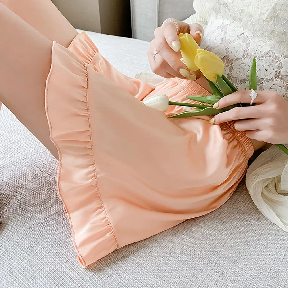 無地アイスシルクランジェリーハイウエストポリエステルガールズセーフティブリーフレース下着サマーショートパンツ女性用ショーツボクサー