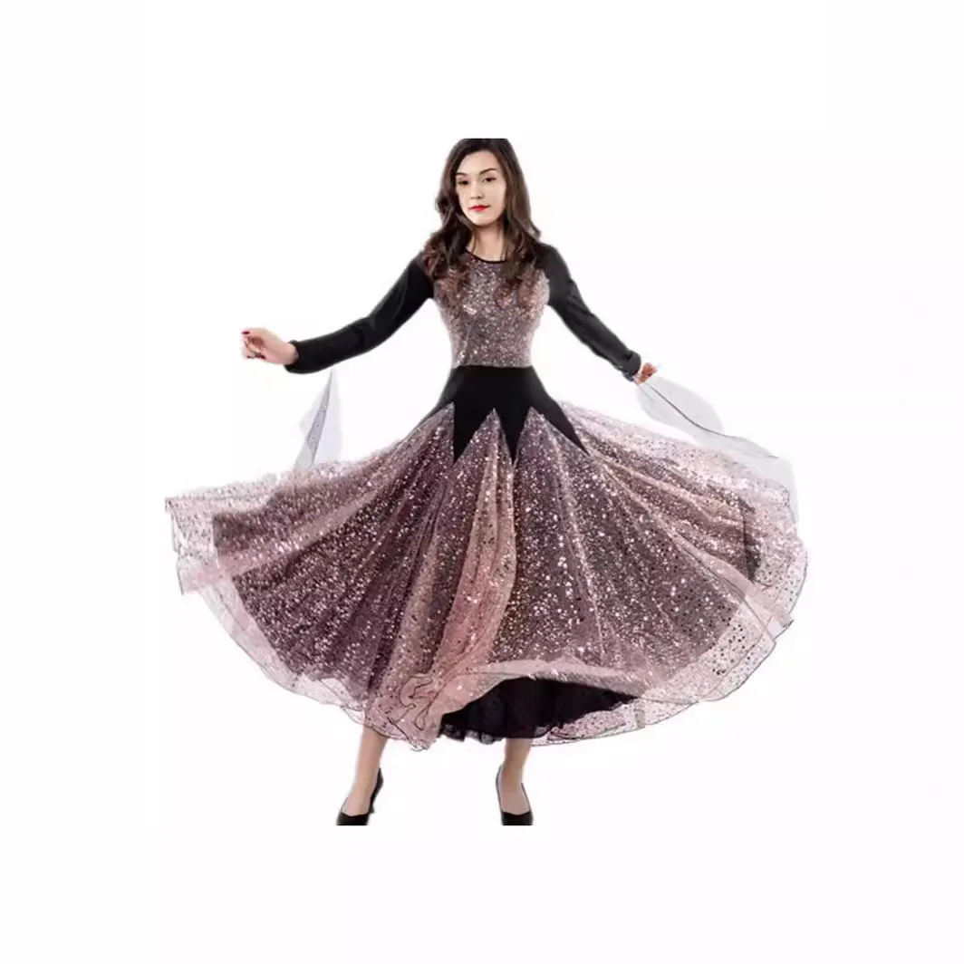 New Modern Dance Dress National Standard Dance Dress Big Swing Dress Long Sleeve Performance Dress Social Dance Performance