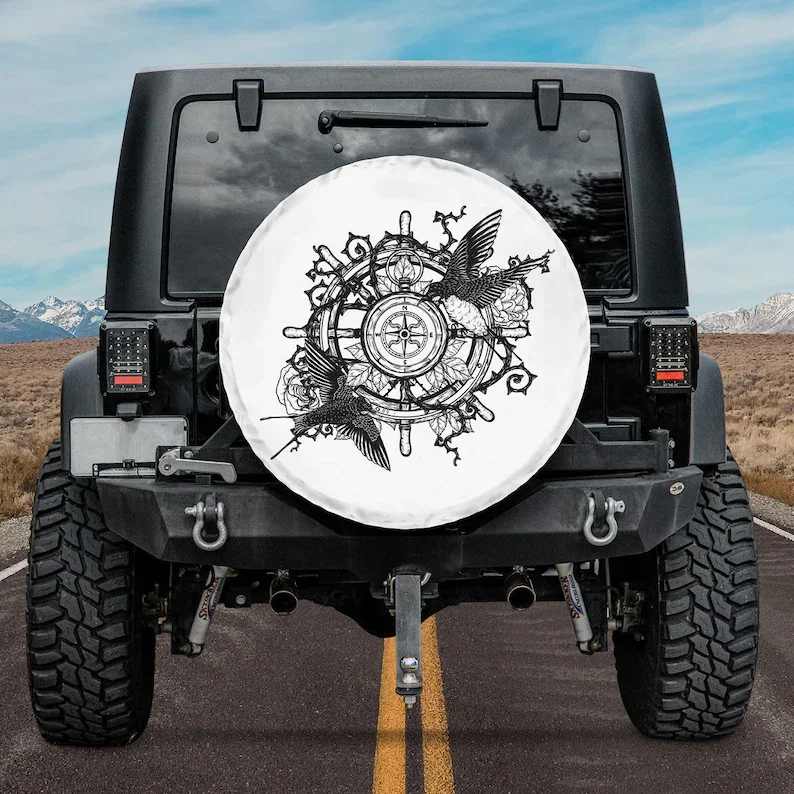 Gift For Father, Bird On Compass Spare Tire Cover, Christmas Gift, Personalized Spare Tire Cover, Gift For Car Lover