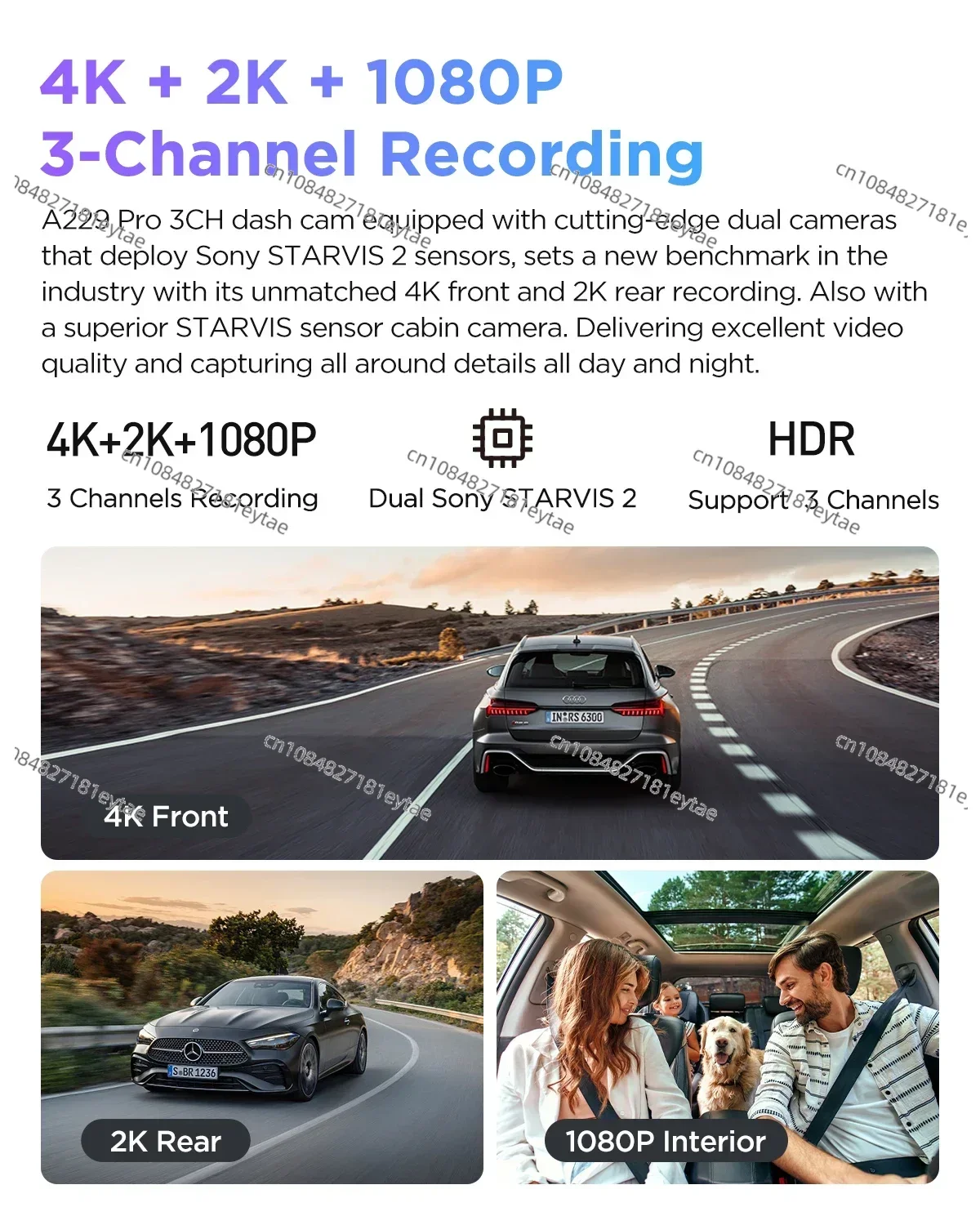 A229 PRO 4K HDR Car Camera With SONY STARVIS 2 SENSOR Support Rear and Interior Dash Cam 24H Parking mode 5GHz Wi-Fi