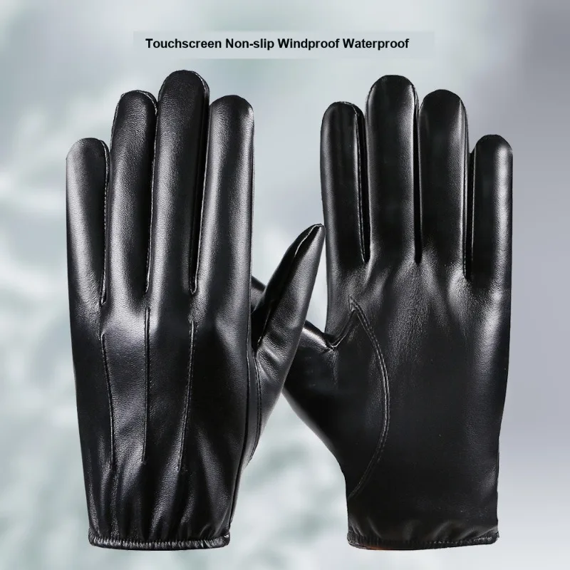 Men s Warm PU Gloves Autumn Winter Thick Fleece Lined Three Ribs Touch Screen Gloves for Driving Outdoor Cycling