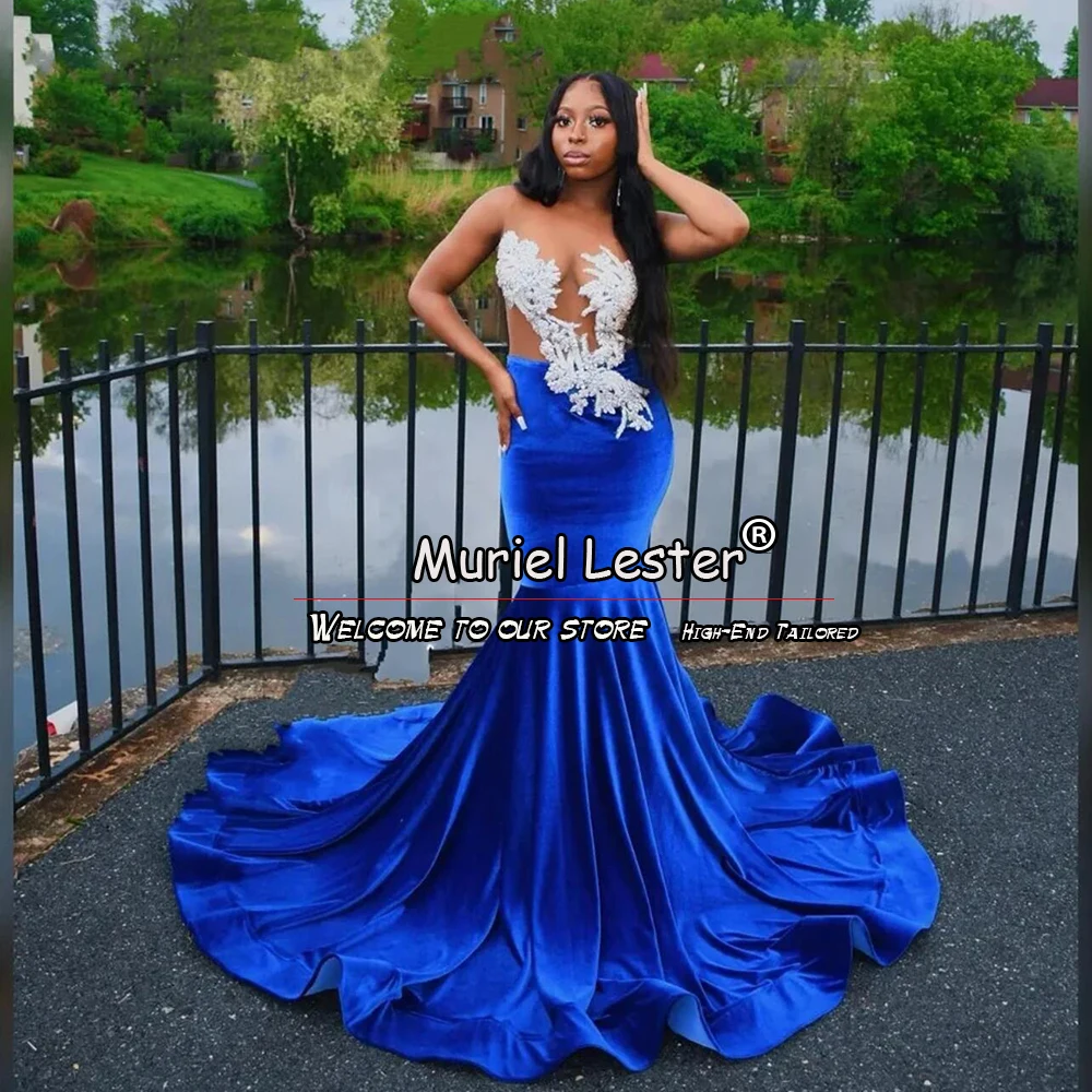 Arabic Aso Ebi Mermaid Prom Dresses Plus Size Formal Party Black Girls Gowns Tailored O Neck Illusion Tulle Velvet Women Clothes