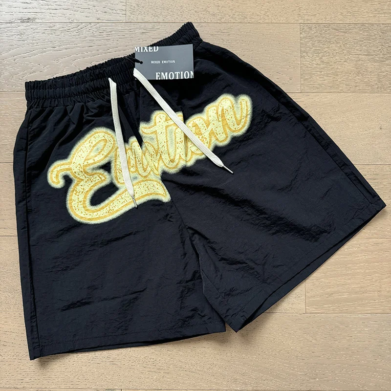 

Новые легкие роскошные базовые брюки с ограниченным тиражом, американские модные свободные короткие брюки с эластичной резинкой на талии и принтом