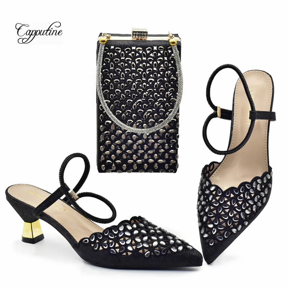 Blue Women Shoes And Bag Set African Ladies Pumps Match With Purse Handbag High Heels Sandals Escarpins Femme Sandales 938-71