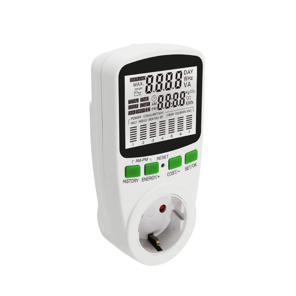 Socket Power Meter for Home Appliances Real Time Power Consumption and Energy Monitoring with Large LCD Display and Easy Setup